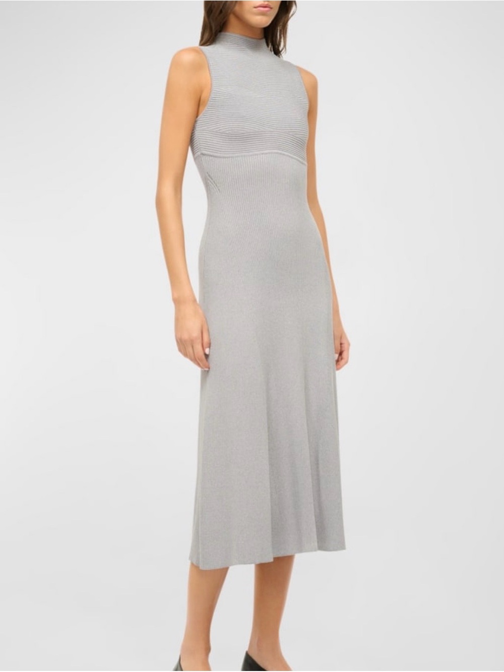 Staud Malachite Mock Neck Sleeveless Midi Dress - Light Gray